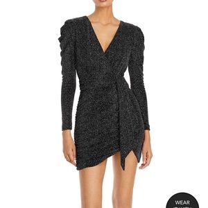 Aqua metallic faux wrap dress